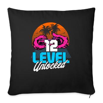 Level 12 Unlocked 12th Birthday Gamer 80s retro - Sofa pillowcase 17,3'' x 17,3'' (45 x 45 cm) - black - Front