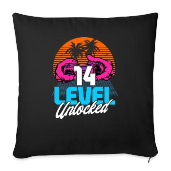 Level 14 Unlocked 14th Birthday Gamer 80s retro - Sofa pillowcase 17,3'' x 17,3'' (45 x 45 cm) - black - Front