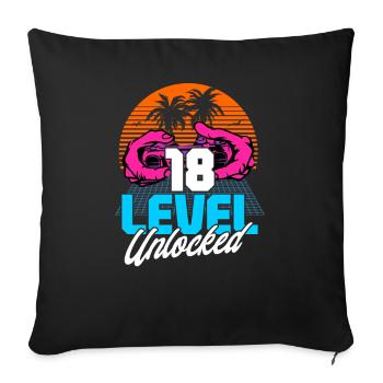 Level 18 Unlocked 18th Birthday Gamer 80s retro - Sofa pillowcase 17,3'' x 17,3'' (45 x 45 cm) - black - Front
