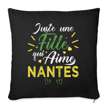 une fille aime nantes foot nantaise ville - Housse de coussin décorative 45 x 45 cm - noir - Devant