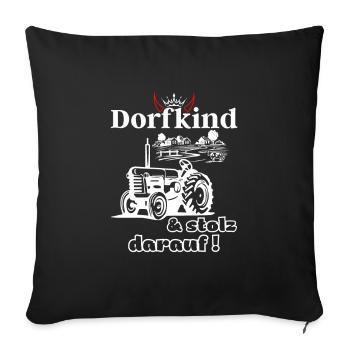 Dorfkind und stolz darauf- Spruch mit Traktor - Sofakissenbezug 45 x 45 cm - Schwarz - Vorne
