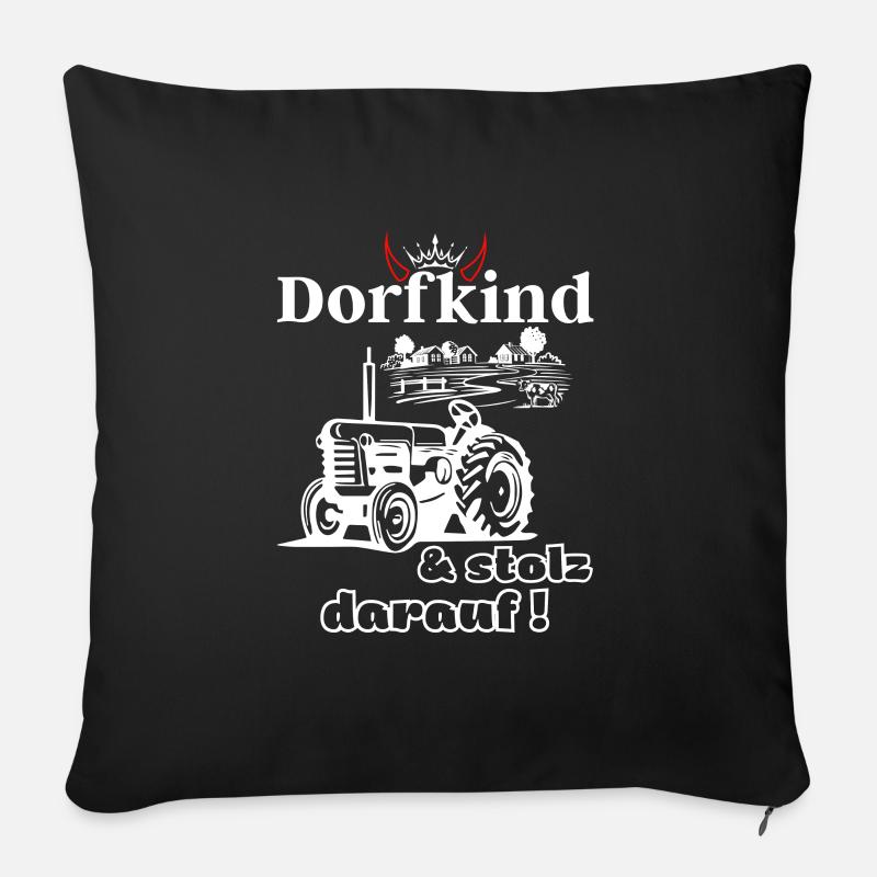 Dorfkind und stolz darauf- Spruch mit Traktor - Sofakissenbezug 45 x 45 cm - Schwarz