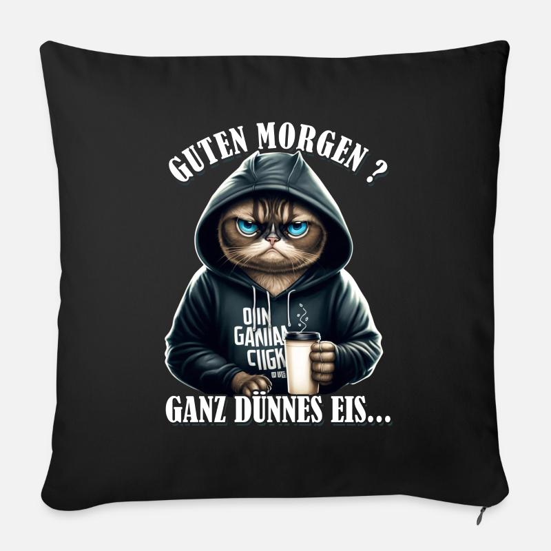 Guten Morgen Ganz dünnes Eis - Katze - Sofakissenbezug 45 x 45 cm - Schwarz