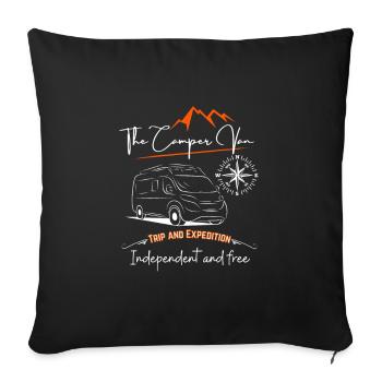 Camping-car camping-car disant + motif - Housse de coussin décorative 45 x 45 cm - noir - Devant