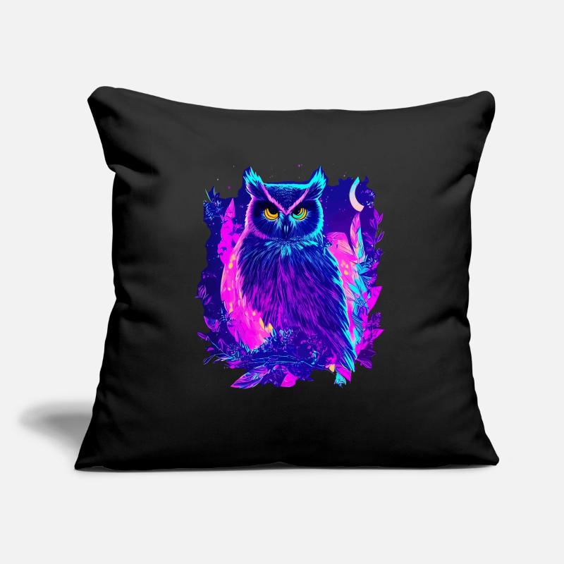 Neon Glowing Owl Synthwave Sofa pillowcase 17,3'' x 17,3'' (45 x 45 cm)