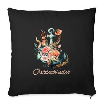 Baltic Sea Children's Anchor with Flowers - Sofa pillowcase 17,3'' x 17,3'' (45 x 45 cm) - black - Front