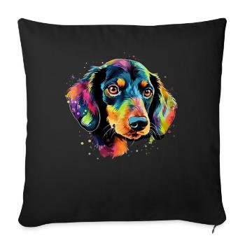 Teckel Chien Teckel Aquarelle Art Tête de Chien - Housse de coussin décorative 45 x 45 cm - noir - Devant