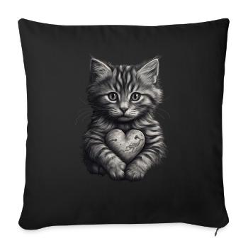 Chat mignon avec cœur pour les amoureux des chats amour - Housse de coussin décorative 45 x 45 cm - noir - Devant