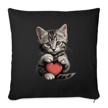 Chat mignon avec cœur pour les amoureux des chats aiment bébé - Housse de coussin décorative 45 x 45 cm - noir - Devant