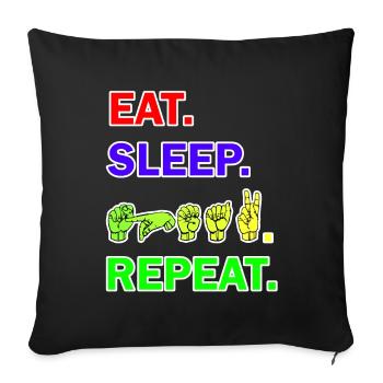 Manger dormir Parler Répéter avec la langue des signes DGS - Housse de coussin décorative 45 x 45 cm - noir - Devant