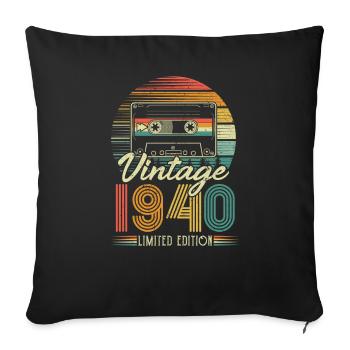 Anniversaire des années 1940 né dans les années 1940 rétro Vintage - Housse de coussin décorative 45 x 45 cm - noir - Devant