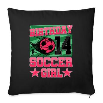 14ème anniversaire Fille Soccer 14 ans Cadeaux - Housse de coussin décorative 45 x 45 cm - noir - Devant