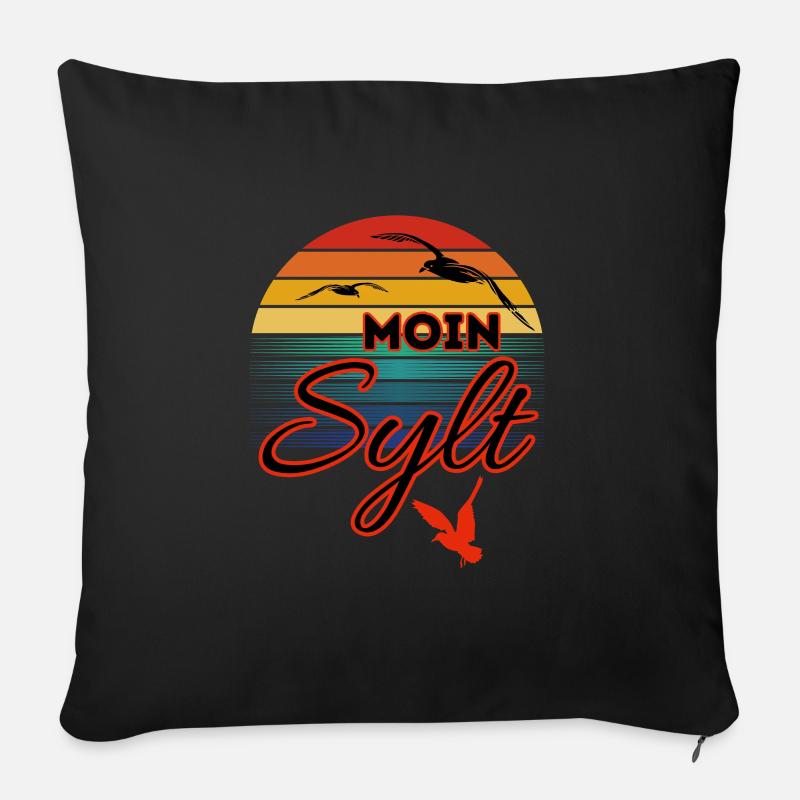 Moin Sylt mit Möwe im Retro Style-Insel Sylt - Sofakissenbezug 45 x 45 cm - Schwarz