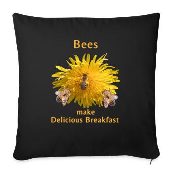 Abeilles faisant un délicieux petit déjeuner, pissenlit, fleur - Housse de coussin décorative 45 x 45 cm - noir - Devant