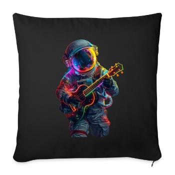 Ukulélé astronaute - Housse de coussin décorative 45 x 45 cm - noir - Devant