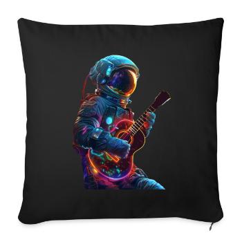 Ukulélé astronaute - Housse de coussin décorative 45 x 45 cm - noir - Devant