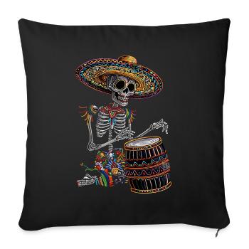 Tambours squelettes mexicains - Housse de coussin décorative 45 x 45 cm - noir - Devant