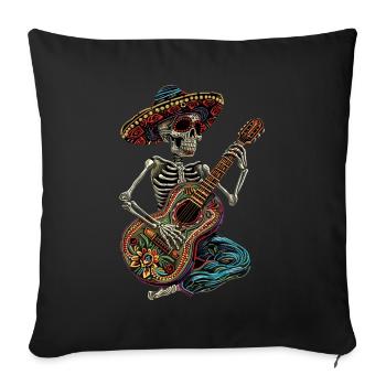 Guitare squelette mexicaine - Housse de coussin décorative 45 x 45 cm - noir - Devant