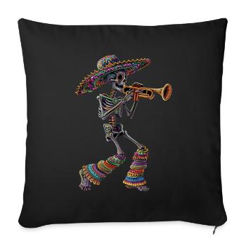 Trompette mexicaine squelette - Housse de coussin décorative 45 x 45 cm - noir - Devant