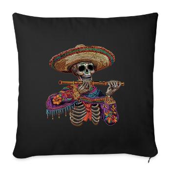 Flute Mexican Skeleton - Sofa pillowcase 17,3'' x 17,3'' (45 x 45 cm) - black - Front
