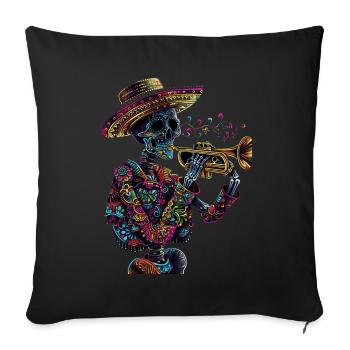 Trompette mexicaine squelette - Housse de coussin décorative 45 x 45 cm - noir - Devant