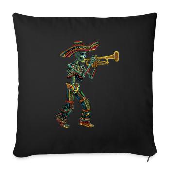 Trompette mexicaine squelette - Housse de coussin décorative 45 x 45 cm - noir - Devant