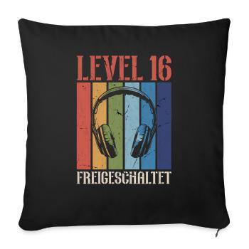16e anniversaire 16 ans Niveau 16 Joueur vidéo - Housse de coussin décorative 45 x 45 cm - noir - Devant