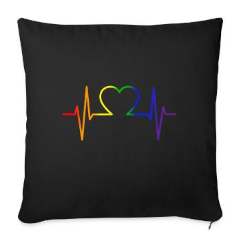 Arc-en-ciel drapeau cadeau battement de cœur LGBT - Housse de coussin décorative 45 x 45 cm - noir - Devant