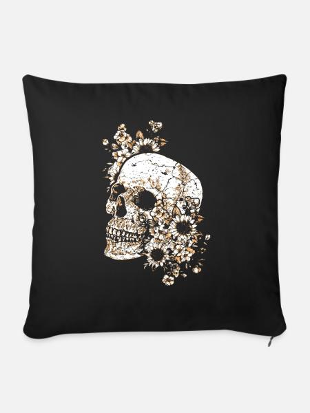 Totenkopf Skull Schädel Blumen - Sofakissenbezug 45 x 45 cm - Schwarz