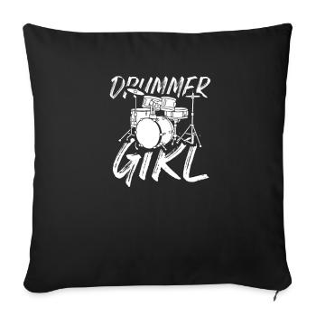 Conception de kit de batterie Drummer Girl pour percussionnistes - Housse de coussin décorative 45 x 45 cm - noir - Devant