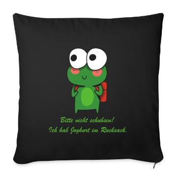 Joghurt im Rucksack Witziger Spruch mit Frosch - Sofakissenbezug 45 x 45 cm - Schwarz - Vorne