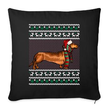 Noël Brown Dachshund Dog Santa Hat Ugly Christmas - Housse de coussin décorative 45 x 45 cm - noir - Devant