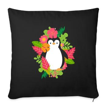 Penguin Hawaii Vacation Aloha Hibiscus Summer - Sofa pillowcase 17,3'' x 17,3'' (45 x 45 cm) - black - Front