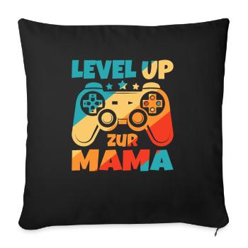 Level Up zur Mama Schwanger Geburt Schwangerschaft - Sofakissenbezug 45 x 45 cm - Schwarz - Vorne
