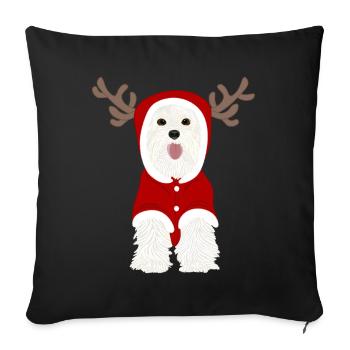 White Terrier Santa Claus Costume Bois de renne - Housse de coussin décorative 45 x 45 cm - noir - Devant