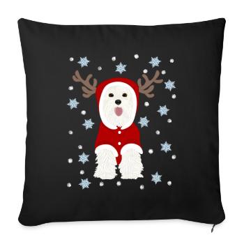 White Terrier Santa Claus Suit Snow Stars - Sofa pillowcase 17,3'' x 17,3'' (45 x 45 cm) - black - Front