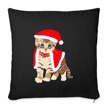 Cat in Christmas outfit, Christmas hat - Sofa pillowcase 17,3'' x 17,3'' (45 x 45 cm) - black - Front