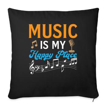 Guitar Player - Music Is My Happy Place - Sofa pillowcase 17,3'' x 17,3'' (45 x 45 cm) - black - Front