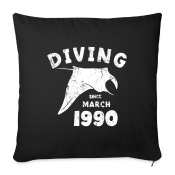 Anniversaire du plongeur - Plongée depuis mars 1990 - Housse de coussin décorative 45 x 45 cm - noir - Devant