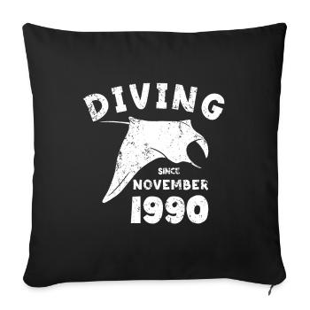 Anniversaire du plongeur - Plongée depuis novembre 1990 - Housse de coussin décorative 45 x 45 cm - noir - Devant