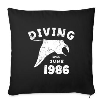 Anniversaire du plongeur - Plongée depuis juin 1986 - Housse de coussin décorative 45 x 45 cm - noir - Devant