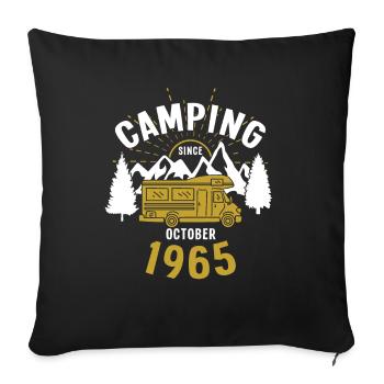 Anniversaire: Camping depuis octobre 1965 Camping-car - Housse de coussin décorative 45 x 45 cm - noir - Devant