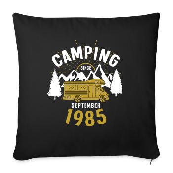 Anniversaire: Camping depuis septembre 1985 Camping-car - Housse de coussin décorative 45 x 45 cm - noir - Devant