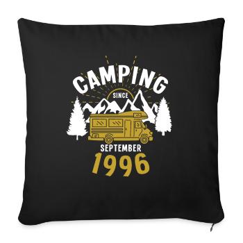 Birthday: Camping since September 1996 Motorhome - Sofa pillowcase 17,3'' x 17,3'' (45 x 45 cm) - black - Front