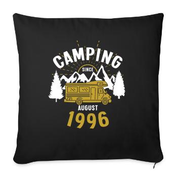 Birthday: Camping since August 1996 Motorhome - Sofa pillowcase 17,3'' x 17,3'' (45 x 45 cm) - black - Front