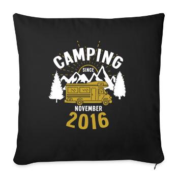 Anniversaire: Camping depuis novembre 2016 Camping-car - Housse de coussin décorative 45 x 45 cm - noir - Devant