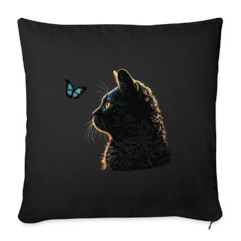 Cat And Blue Butterfly - Sofa pillowcase 17,3'' x 17,3'' (45 x 45 cm) - black - Front