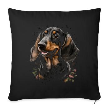 Dachshund Dog And Flowers - Sofa pillowcase 17,3'' x 17,3'' (45 x 45 cm) - black - Front