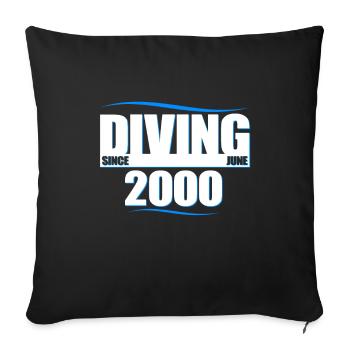 Anniversaire du plongeur - Plongée depuis juin 2000 - Housse de coussin décorative 45 x 45 cm - noir - Devant