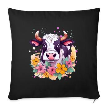 Cow And Flowers - Sofa pillowcase 17,3'' x 17,3'' (45 x 45 cm) - black - Front